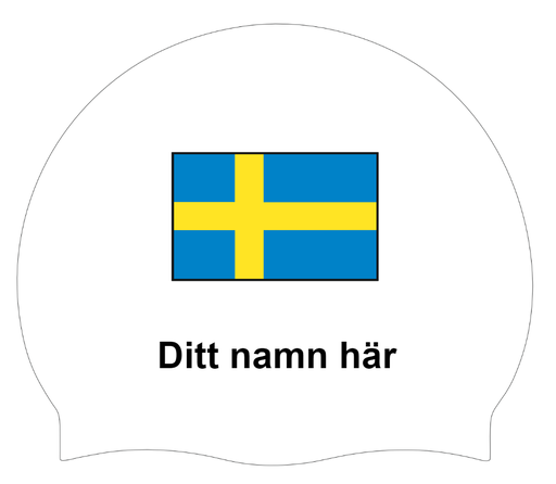 Silicone Swim Cap White with Individual Name and Flag Sweden
